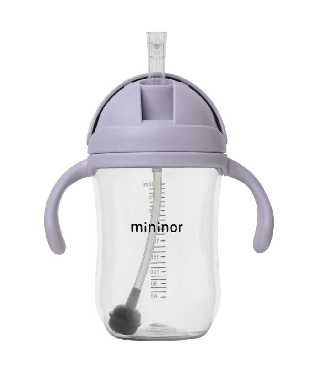 MININOR Drinking glass with straw, Lilac flower, 330 ml